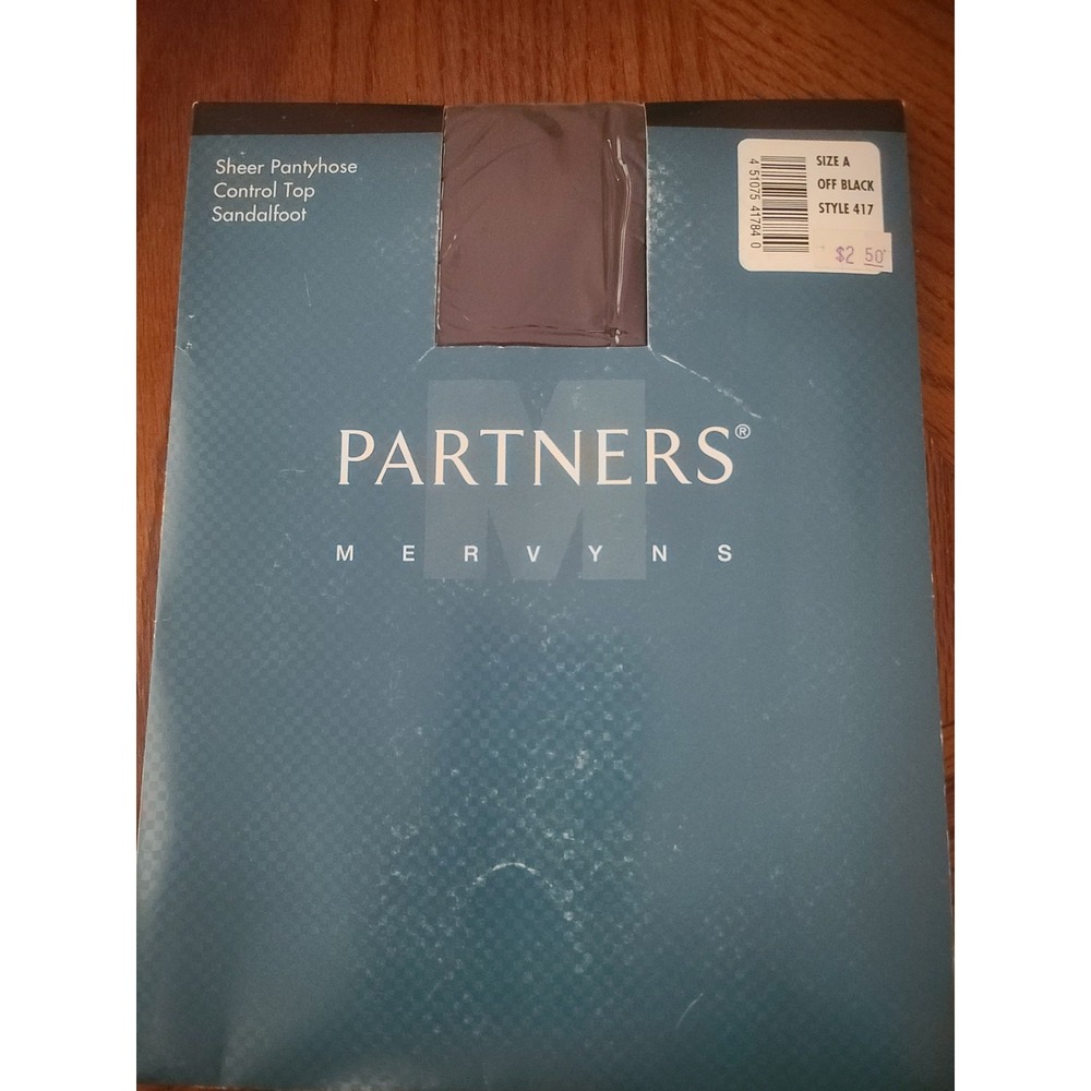 Vtg Mervyns Partners Sheer Pantyhose Size A Off Black Control Top Sandalfoot NIP